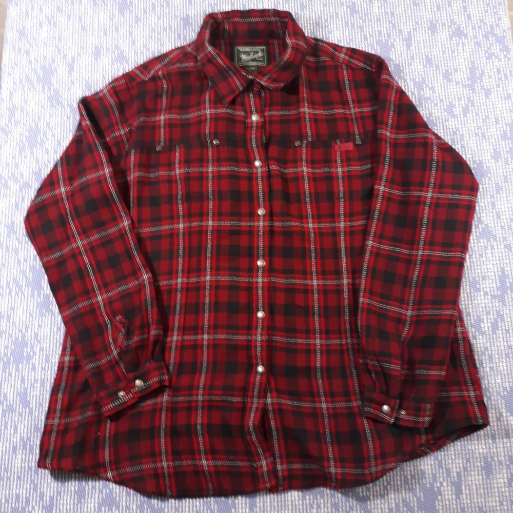 Woolrich Flannel Shirt Womens 2XL Red Plaid Outdoor Barn Snap Heavy Green Label